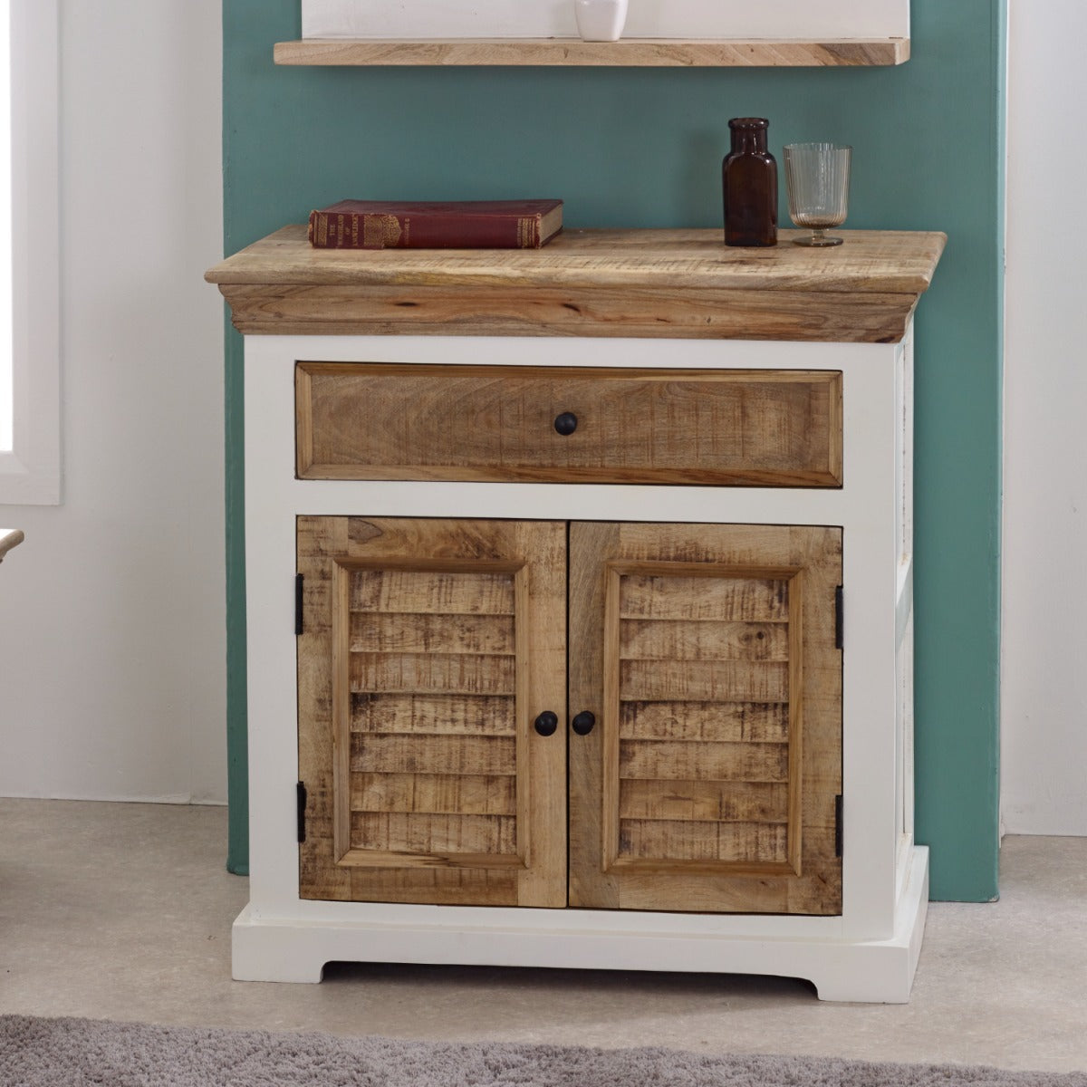 Alfie Wood Sideboard in whiteish mango wood with 1 drawer and 2 doors