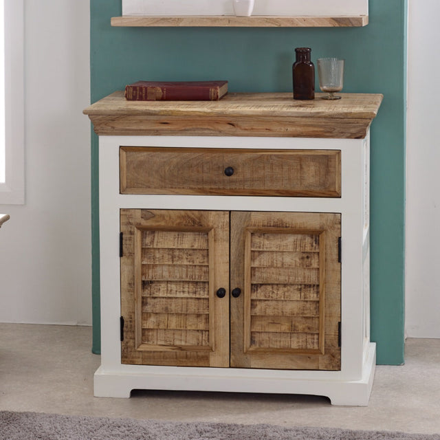 Alfie Wood Sideboard in whiteish mango wood with 1 drawer and 2 doors