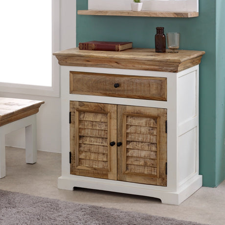 Alfie Wood Sideboard in whiteish mango wood with 1 drawer and 2 doors