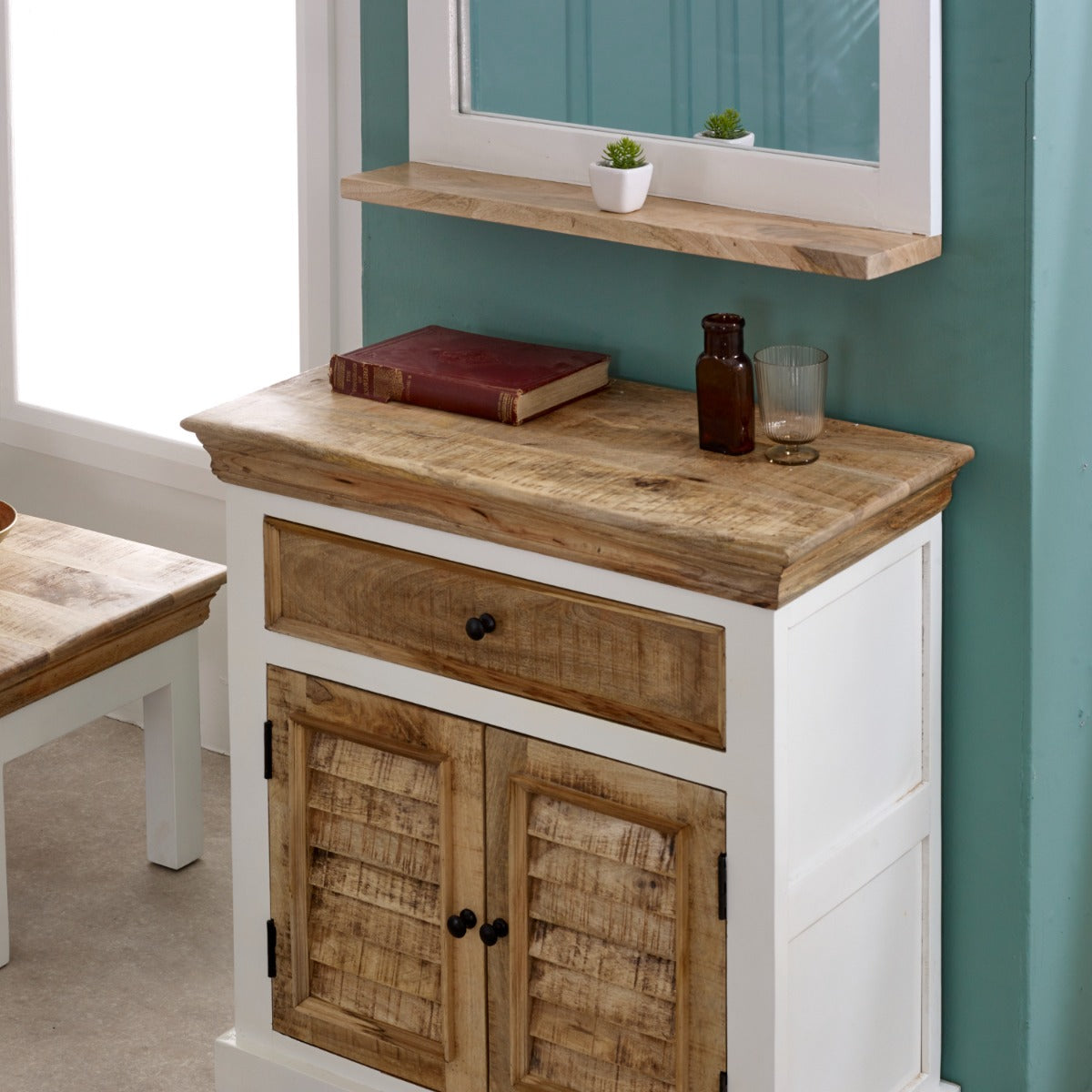 Alfie Wood Sideboard in whiteish mango wood with 1 drawer and 2 doors