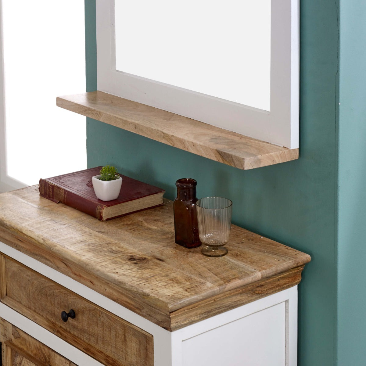 Alfie Wood Sideboard in whiteish mango wood with 1 drawer and 2 doors