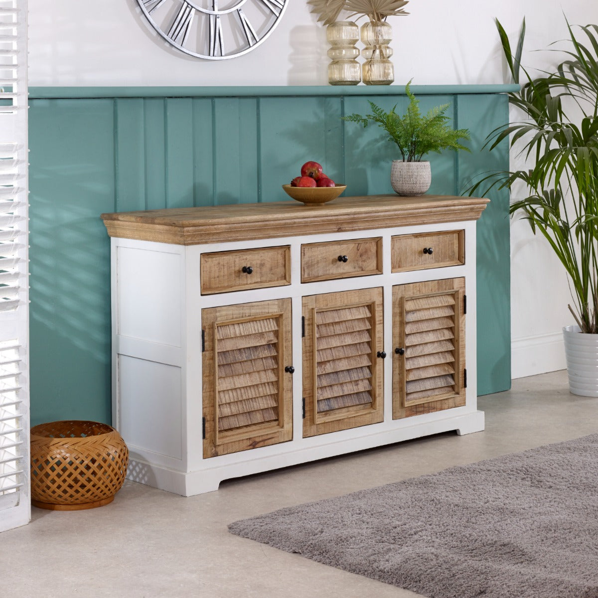 Alfie Wood Sideboard in white finish, made from handcrafted mango wood