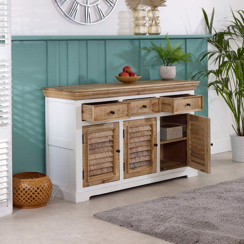 Alfie Wood Sideboard in white finish, made from handcrafted mango wood
