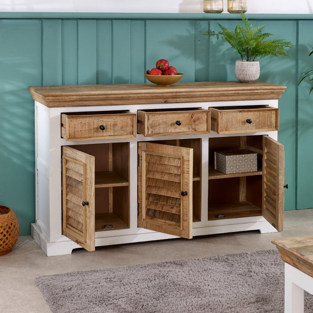 Alfie Wood Sideboard in white finish, made from handcrafted mango wood
