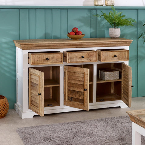 Alfie Wood Sideboard in white finish, made from handcrafted mango wood