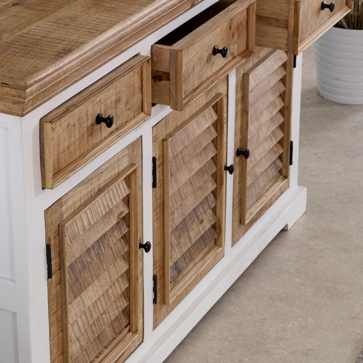 Alfie Wood Sideboard in white finish, made from handcrafted mango wood