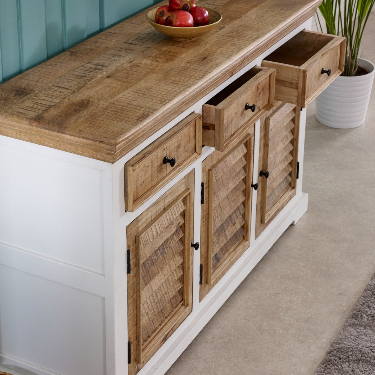 Alfie Wood Sideboard in white finish, made from handcrafted mango wood