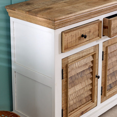 Alfie Wood Sideboard in white finish, made from handcrafted mango wood