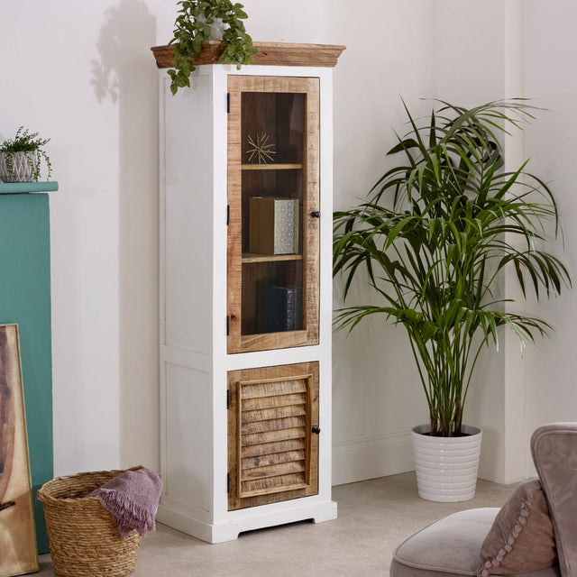 Alfie Wood Bookcase with 3 shelves and 1 door, crafted from mango wood