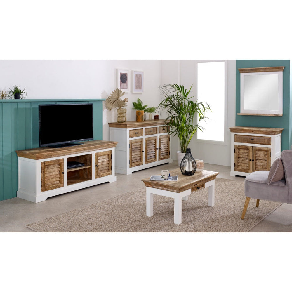 Alfie mirror frame with shelf made of solid mango wood