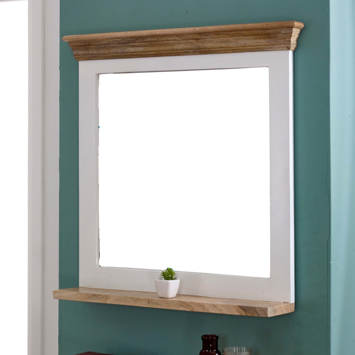 Alfie mirror frame with shelf made of solid mango wood
