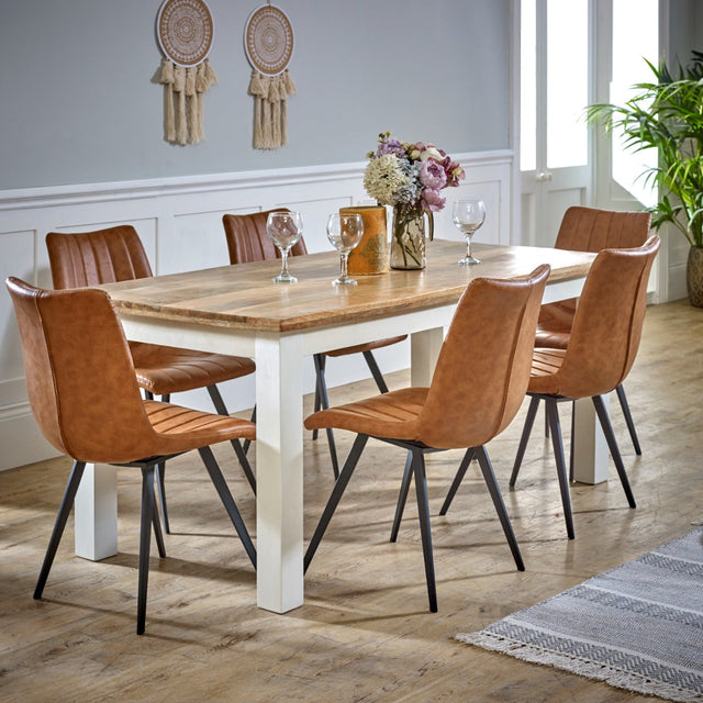 Alfie Dining Table made of solid mango wood with a whiteish finish