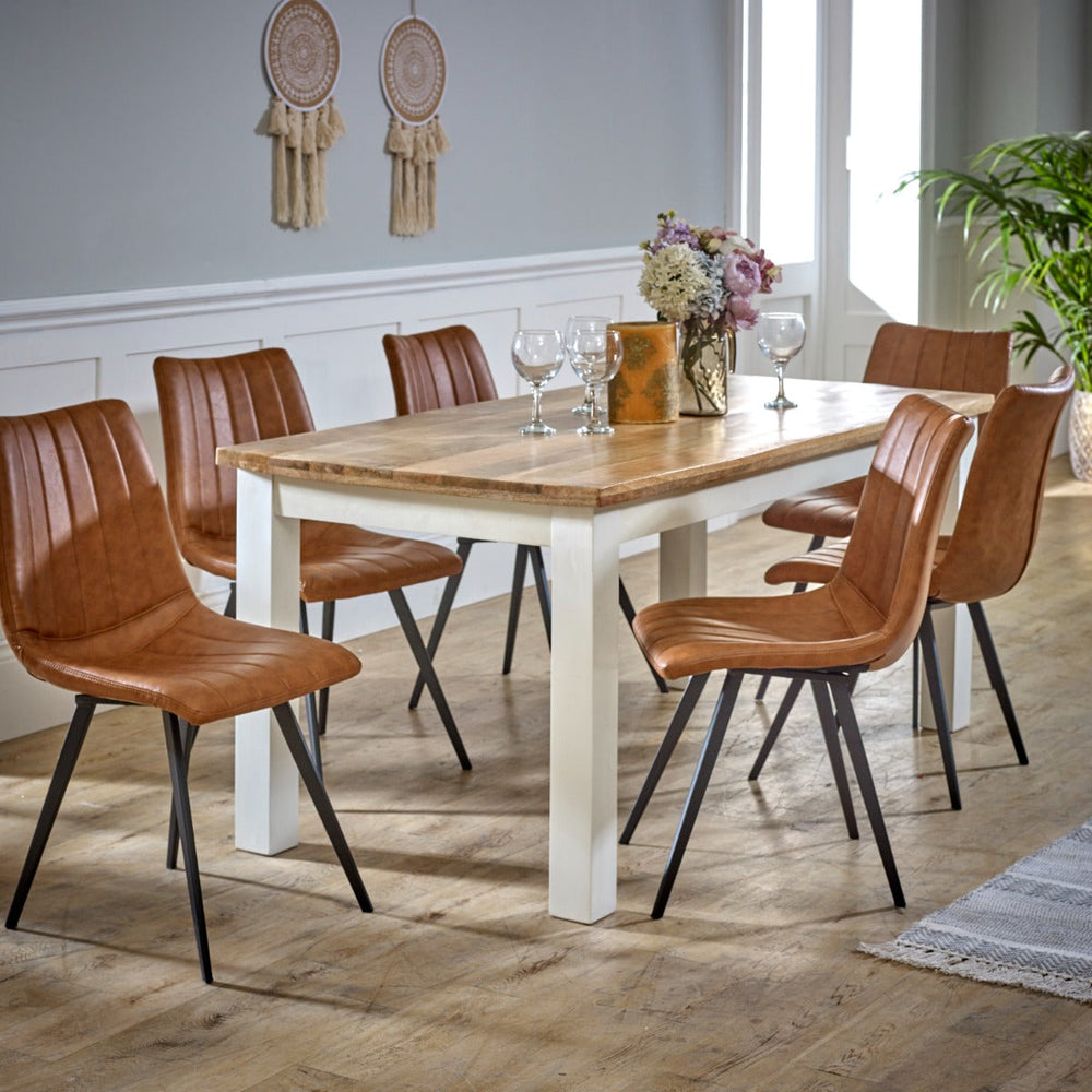 Alfie Dining Table made of solid mango wood with a whiteish finish