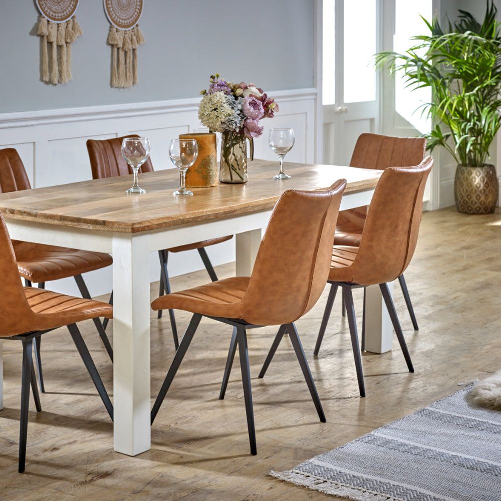 Alfie Dining Table made of solid mango wood with a whiteish finish