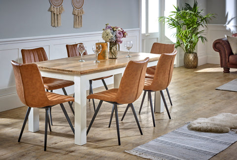 Alfie Dining Table made of solid mango wood with a whiteish finish