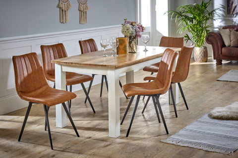 Alfie Dining Table made of solid mango wood with a whiteish finish