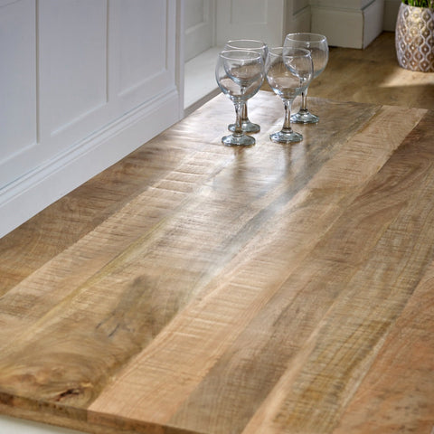 Alfie Dining Table made of solid mango wood with a whiteish finish