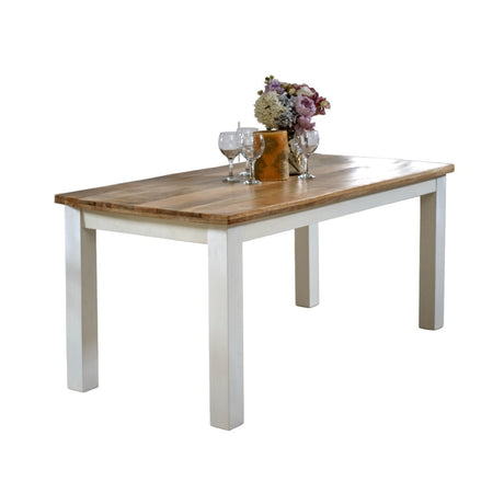 Alfie Dining Table made of solid mango wood with a whiteish finish