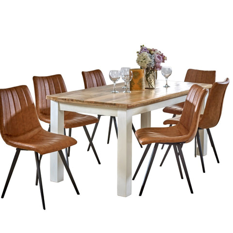 Alfie Dining Table made of solid mango wood with a whiteish finish