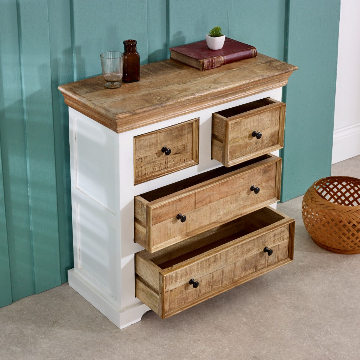 Alfie Solid Mango Wood Chest of Drawers in rustic style