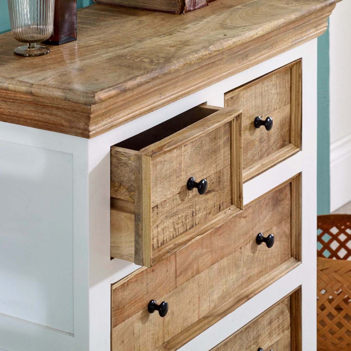 Alfie Solid Mango Wood Chest of Drawers in rustic style