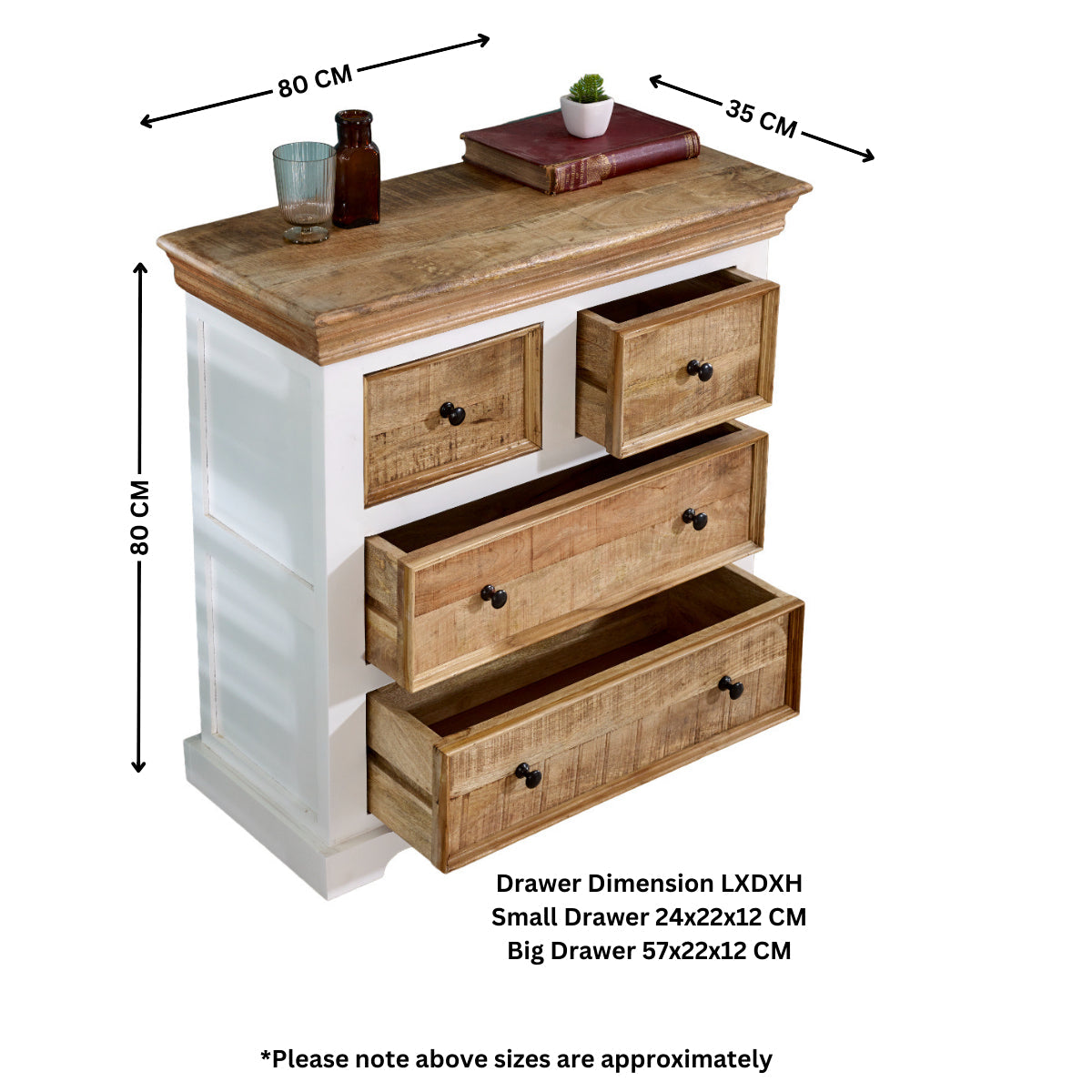 Alfie Solid Mango Wood Chest of Drawers in rustic style