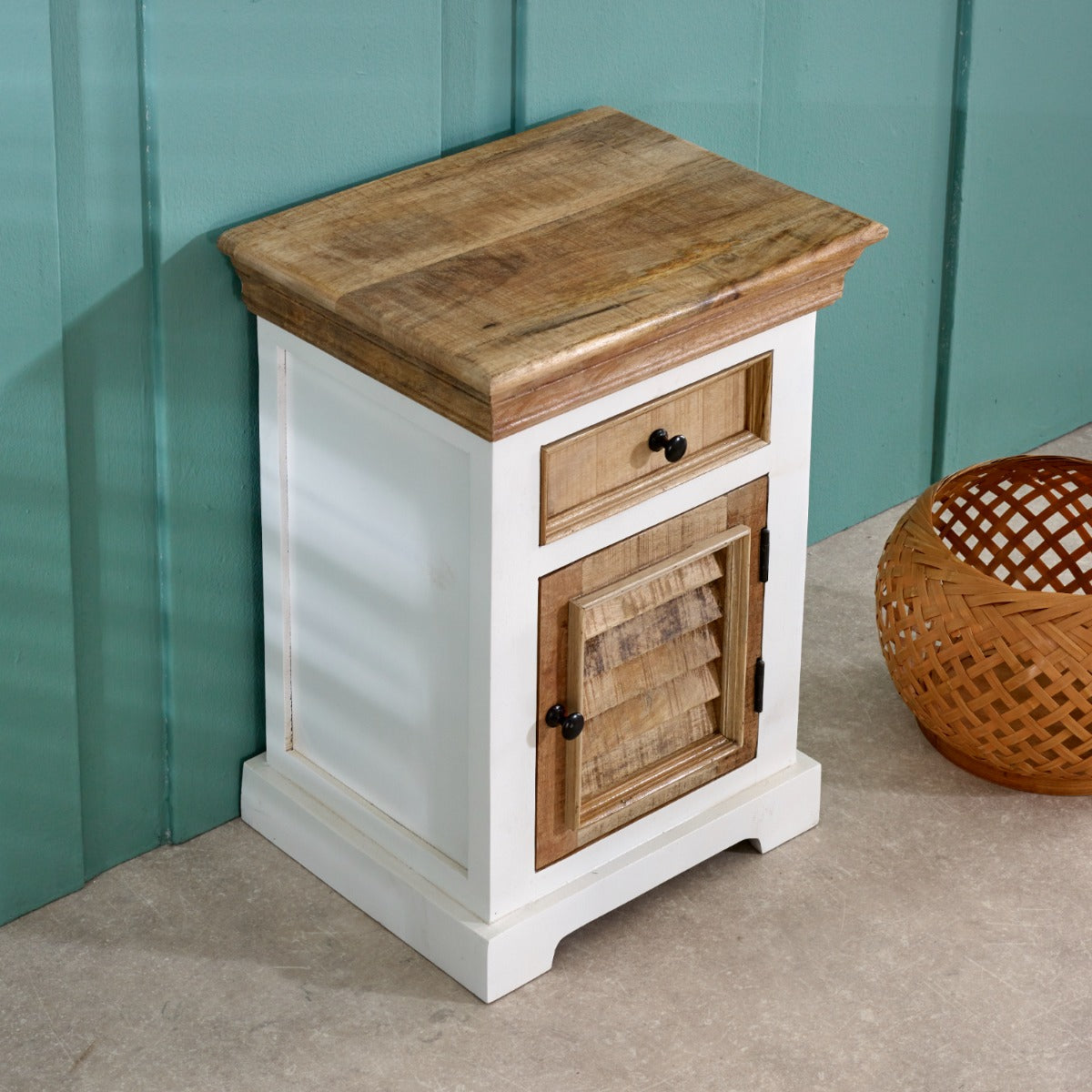 Alfie Solid Mango Wood Bedside Cabinet with drawer and door