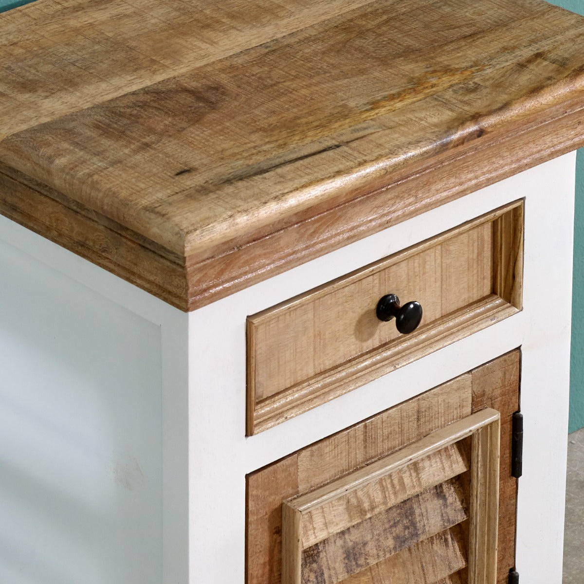 Alfie Solid Mango Wood Bedside Cabinet with drawer and door