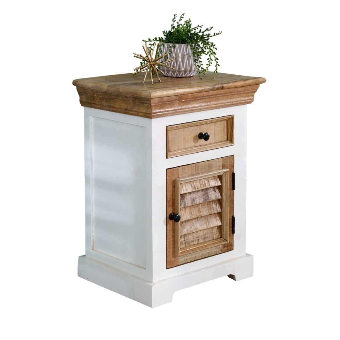 Alfie Solid Mango Wood Bedside Cabinet with drawer and door