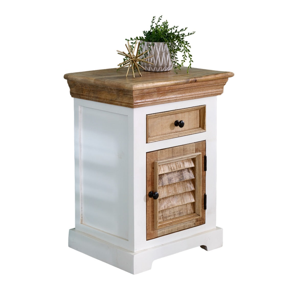Alfie Solid Mango Wood Bedside Cabinet with drawer and door