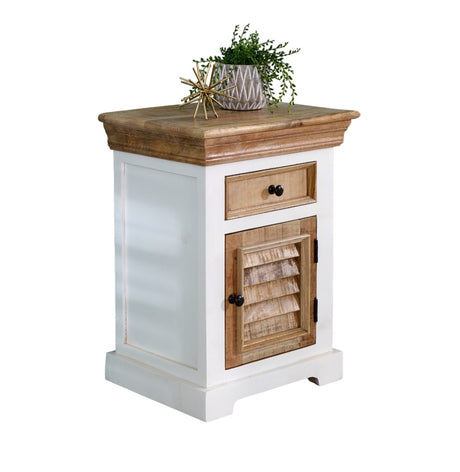 Alfie Solid Mango Wood Bedside Cabinet with drawer and door