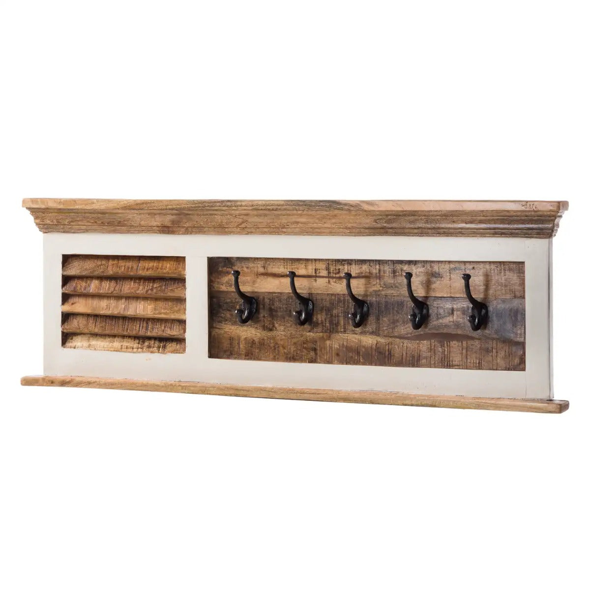 Alfie Wood Shoe Rack and Hanger Wall Hook Set in whiteish mango wood