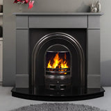 Polished Luna grey fireplace surround with arched insert and real flame fire