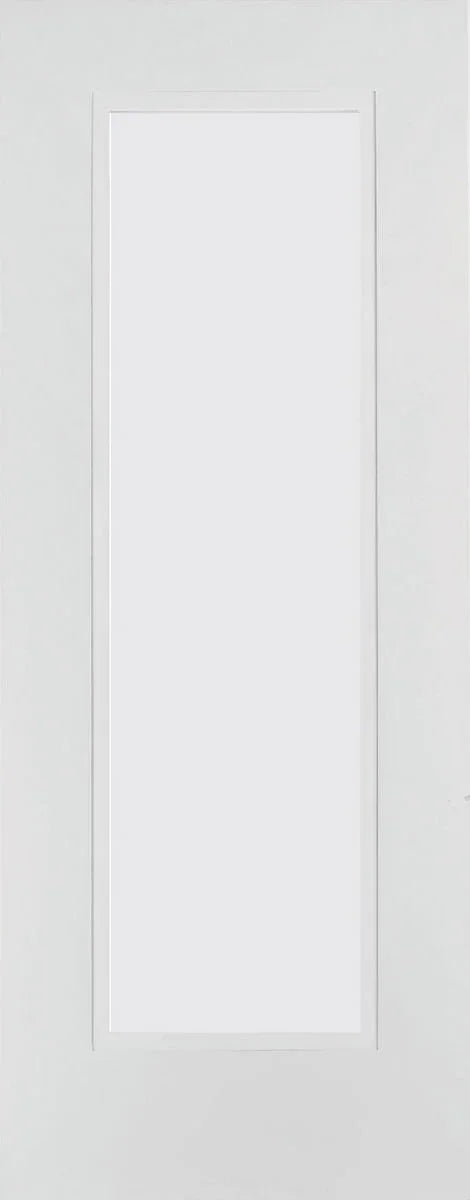 Primed clear internal door with rectangular glass panel, shown from front view