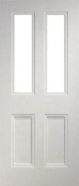 white four panel interior door with two vertical glass panes