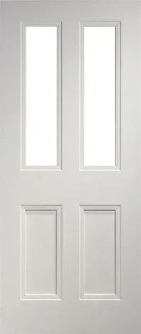 white four panel interior door with two vertical glass panes