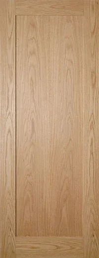 Oak internal door with vertical wood grain and minimalist panel design