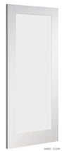 Clear primed interior door with frosted glass panel, shown angled against white background