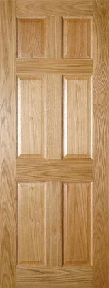 Six panel oak internal door with natural wood grain finish