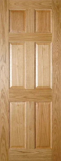 Six panel oak internal door with natural wood grain finish