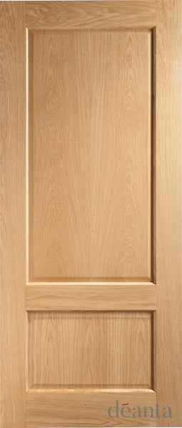 three panel oak internal door with natural wood grain and minimalist design