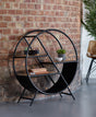 Cosmo Industrial Round Open Bookcase with wooden shelves and metal frame
