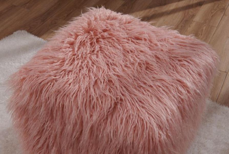 Heavy Shag Faux Sheepskin Cube Stool- Pink