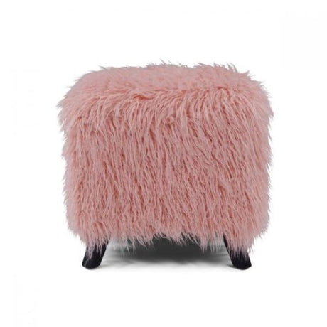 Heavy Shag Faux Sheepskin Cube Stool- Pink