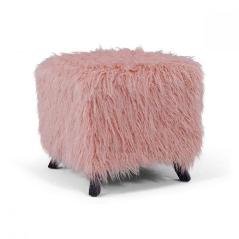 Heavy Shag Faux Sheepskin Cube Stool- Pink
