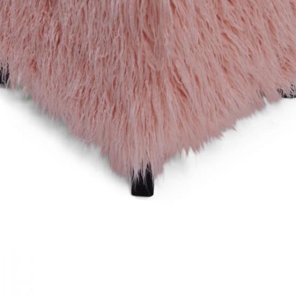 Heavy Shag Faux Sheepskin Cube Stool- Pink