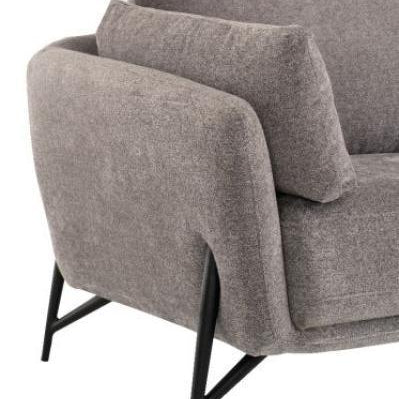 Light grey fabric sofa with black metal legs and angled armrest