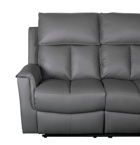 Bergamo Leather 3 Seater Recliner Sofa-Dark Grey