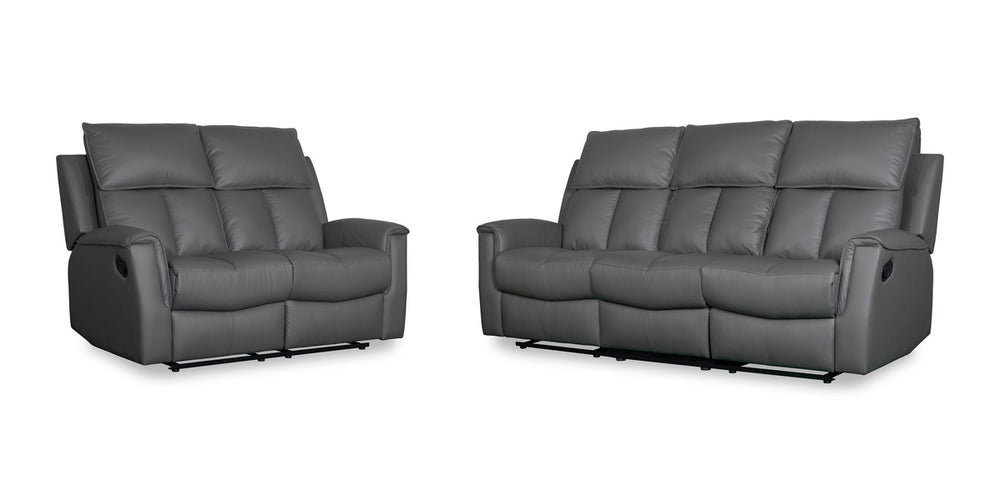 Bergamo Leather 3 Seater Recliner Sofa-Dark Grey