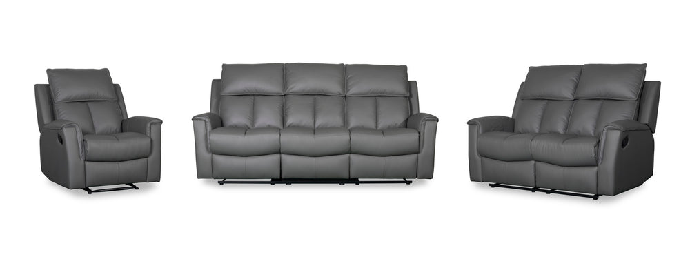 Bergamo Leather 3 Seater Recliner Sofa-Dark Grey